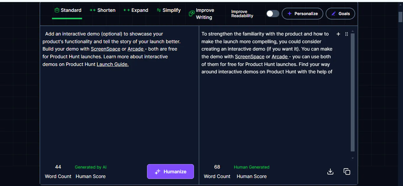 Humanize AI Text screenshot