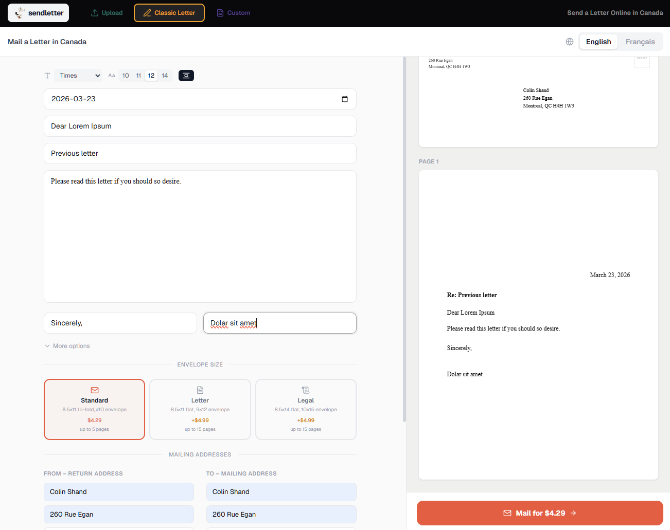 sendletter gallery image