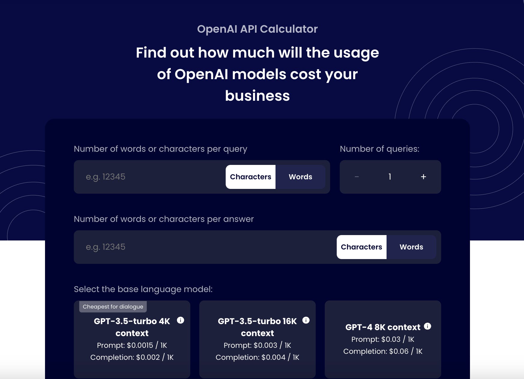 OpenAI API calculator by BOTWISE media 1