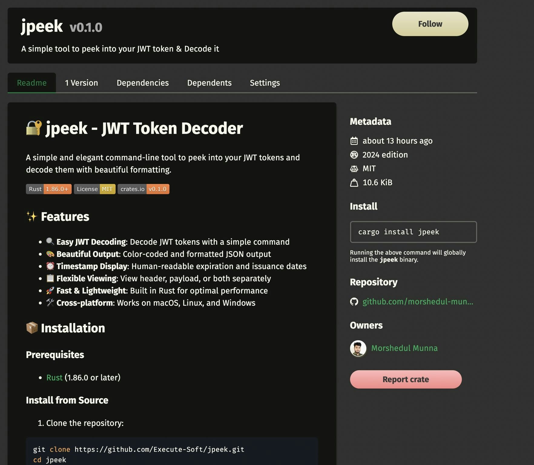 JPEEK - JWT Decodifica la ruggine scritta CLI - potente decodificatore JWT per la produttività dello sviluppo media 1