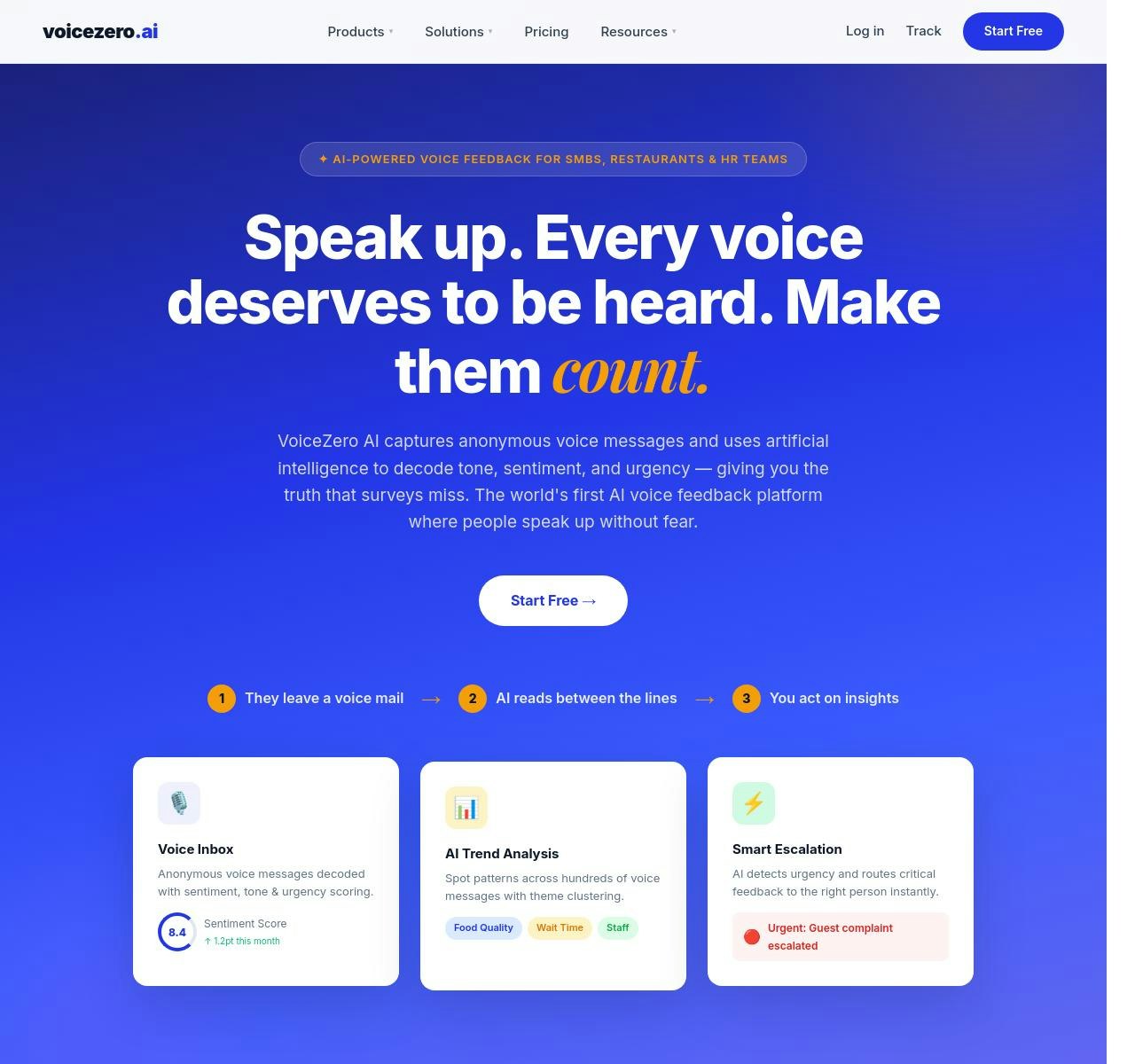 VoiceZero.AI - Screenshot 2 showing product features and functionality