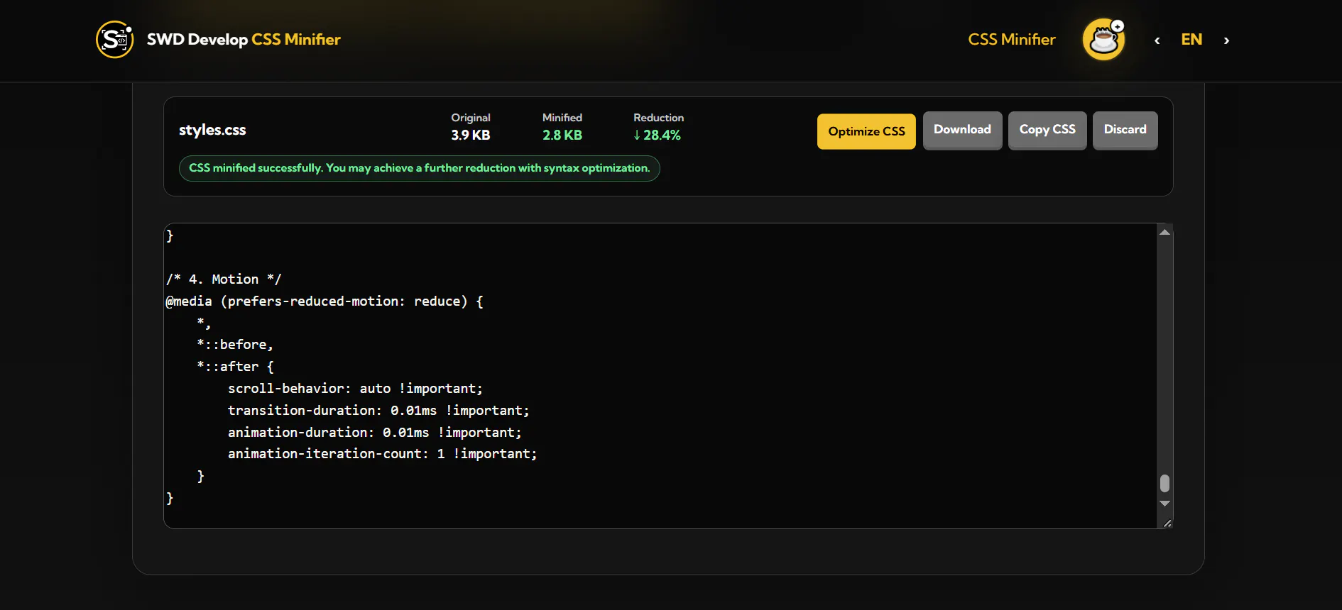 SWD Develop CSS Minifier gallery image