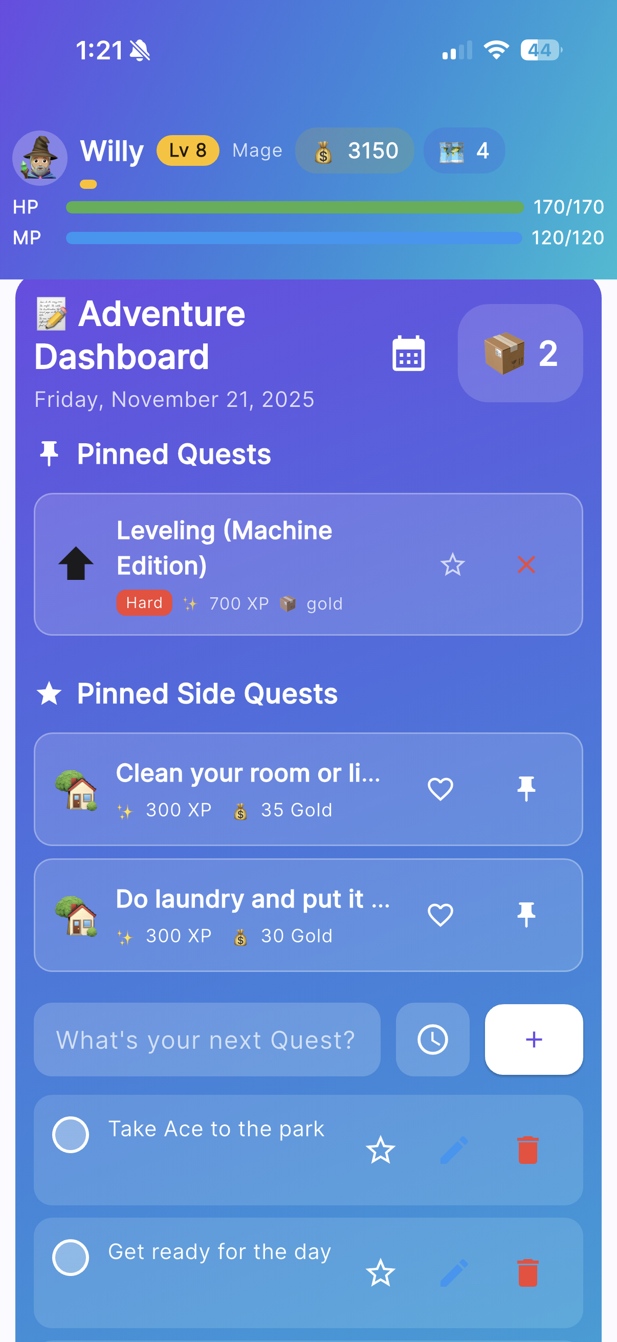 Questing, The Ultimate Fitness RPG - Main product screenshot demonstrating key features and user interface