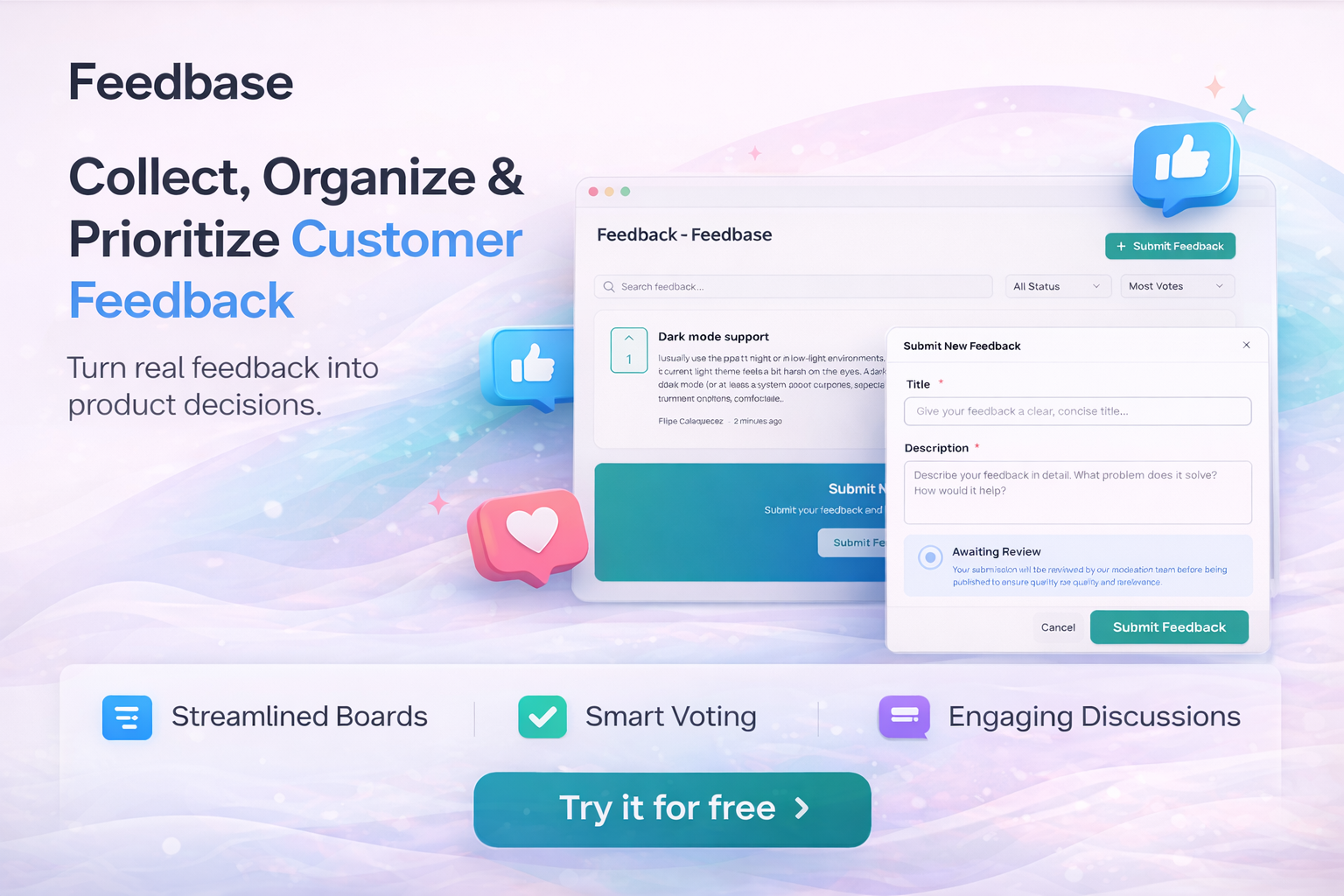 Feedbase - Main product screenshot demonstrating key features and user interface