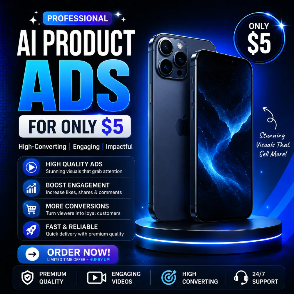 Professional AI Product Ads At $5. のプロダクトバナー