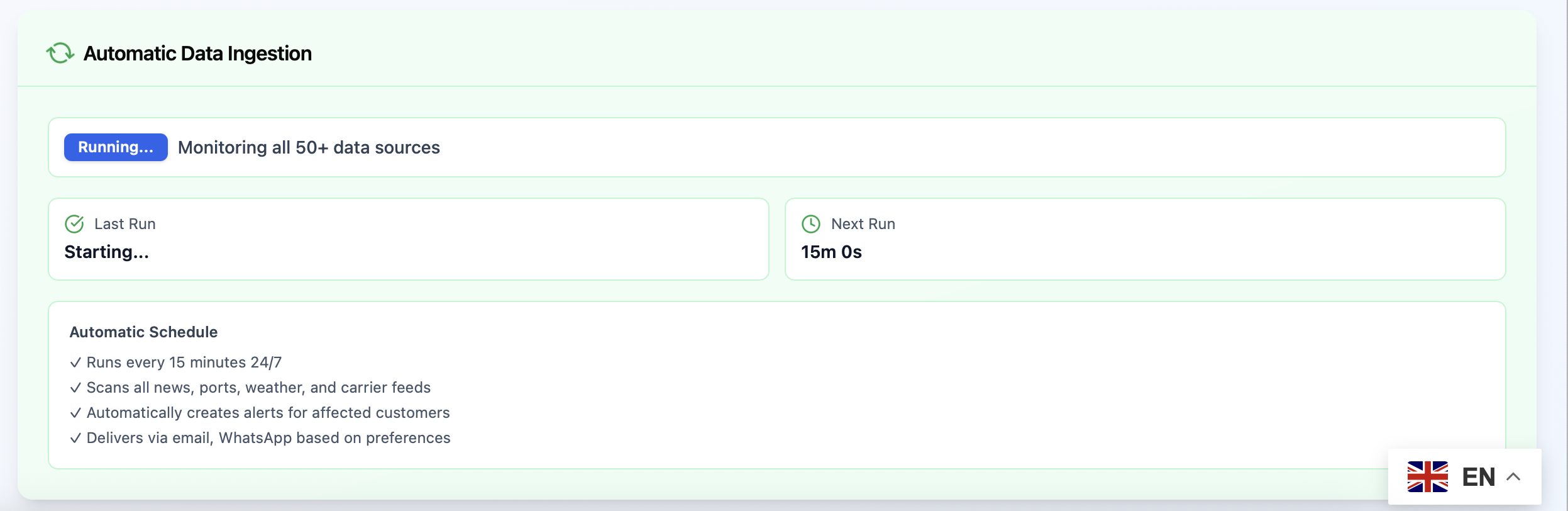FreightAlert AI - Main product screenshot demonstrating key features and user interface