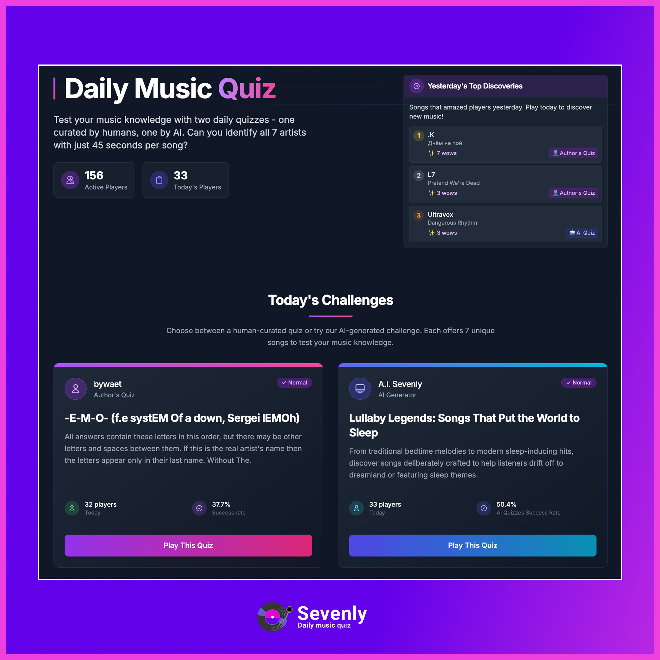 Tägliche Musikquizplattform - Spielen Sie zwei Tests pro Tag: Hergestellt von menschlichem und Ai-generiert Medien 1