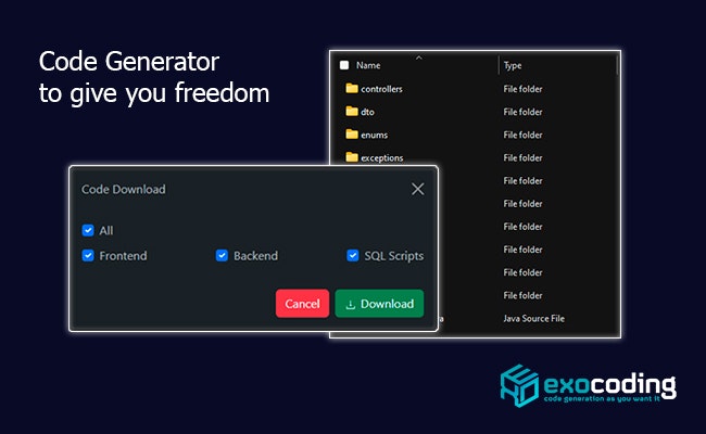 Mídia 2 de Exocodificando a geração de código como você deseja - Ignore código repetitivo em banco de dados, API e UI sem dependência de fornecedor.