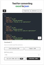 Tool for converting excel to json gallery image