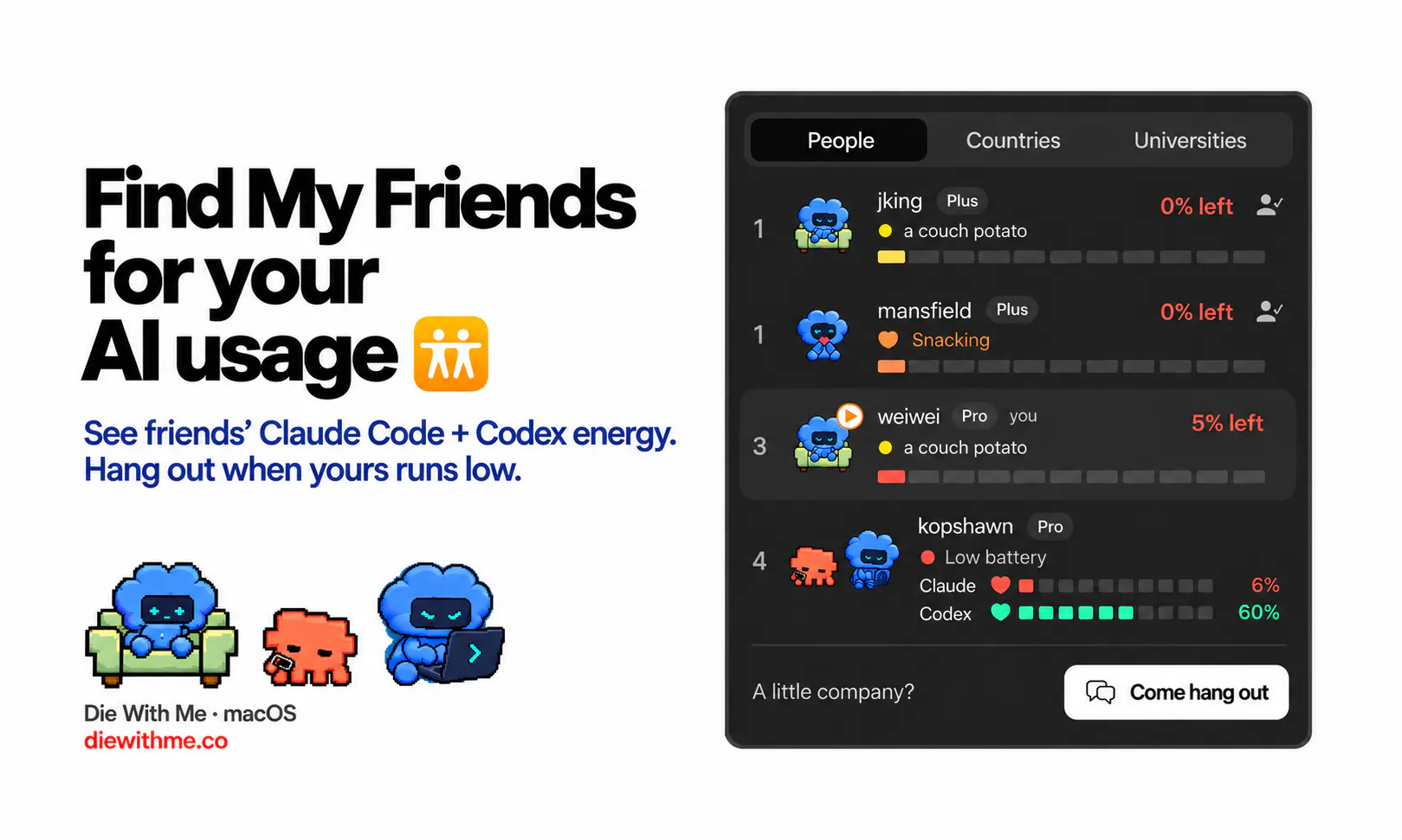 startuptile Die With Me-Run out of AI tokens to unlock a secret social club