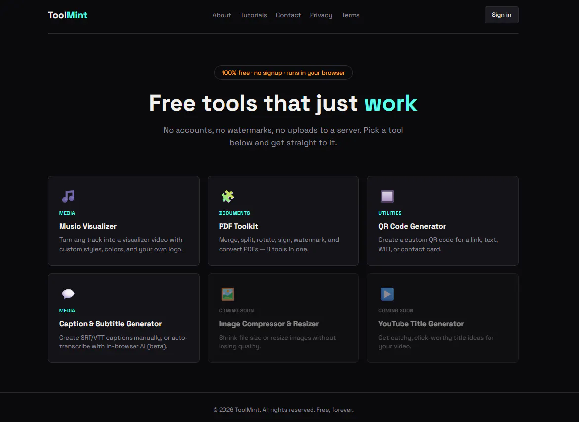 ToolMint — Free Online Tools, No Signup gallery image