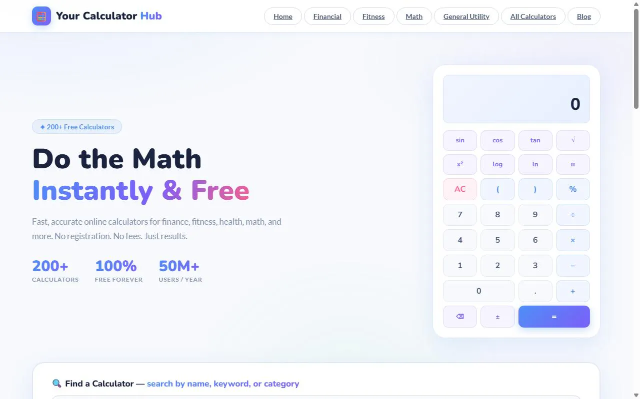 Your Calculator Hub – Free Calculators screenshot