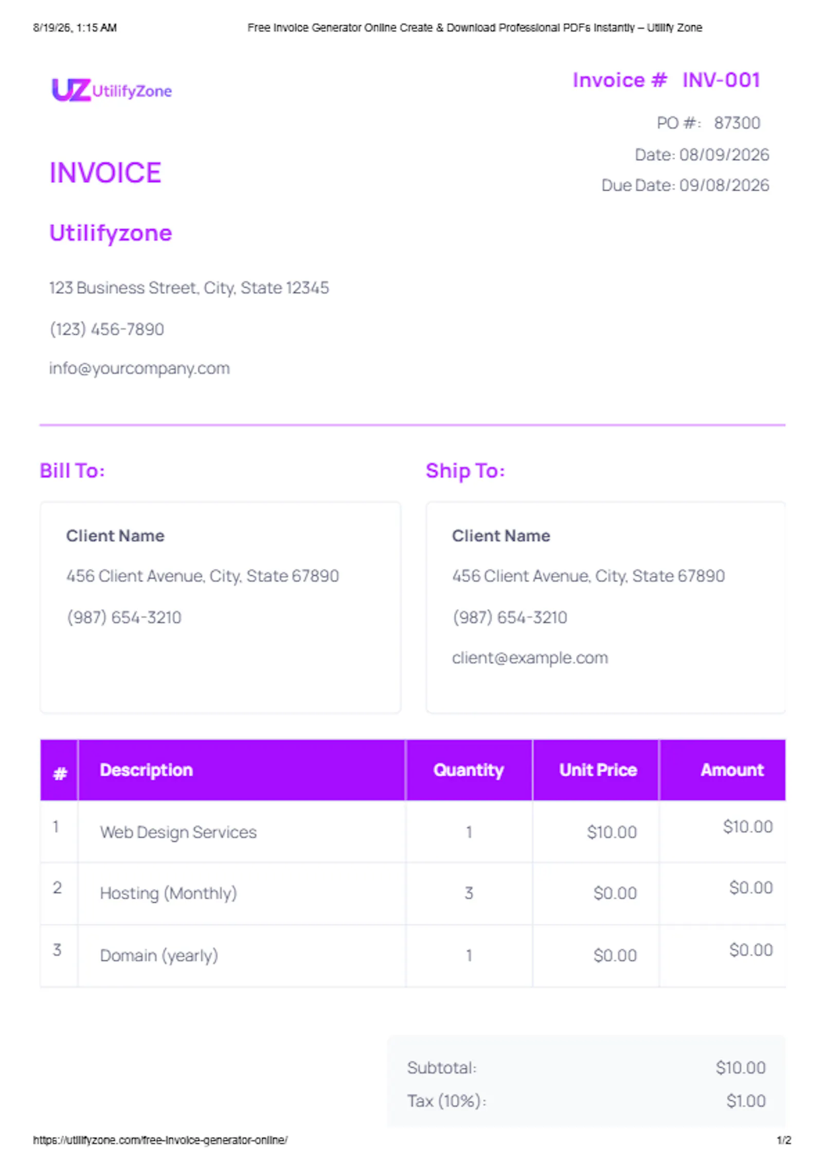 Free Invoice Generator by UtilifyZone screenshot 2