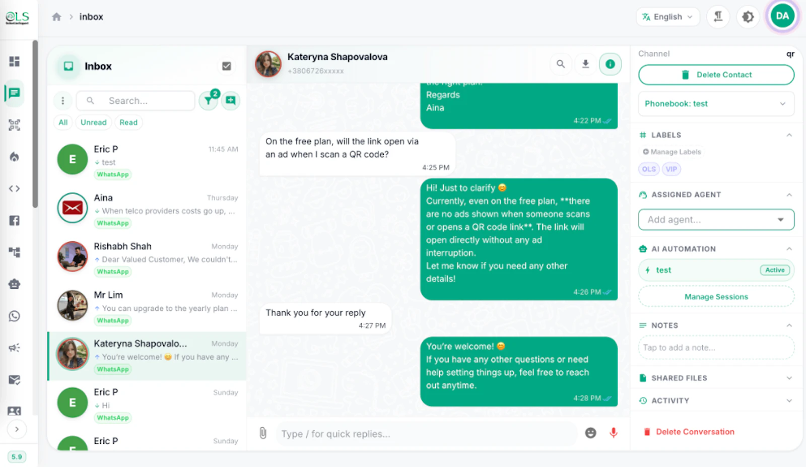 WhatsApp CRM - OnlineLiveSupport screenshot 2