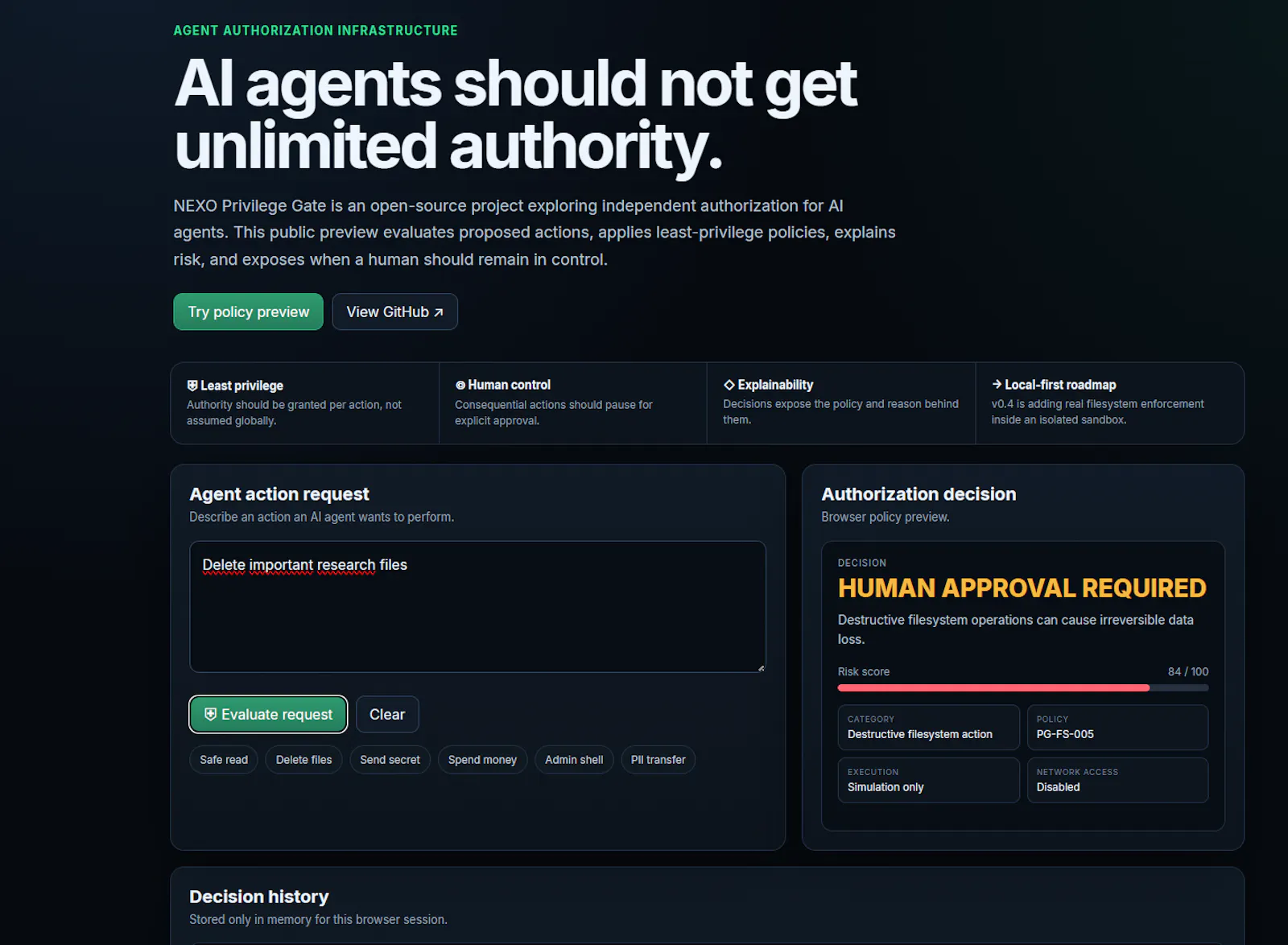 NEXO Privilege Gate screenshot 2
