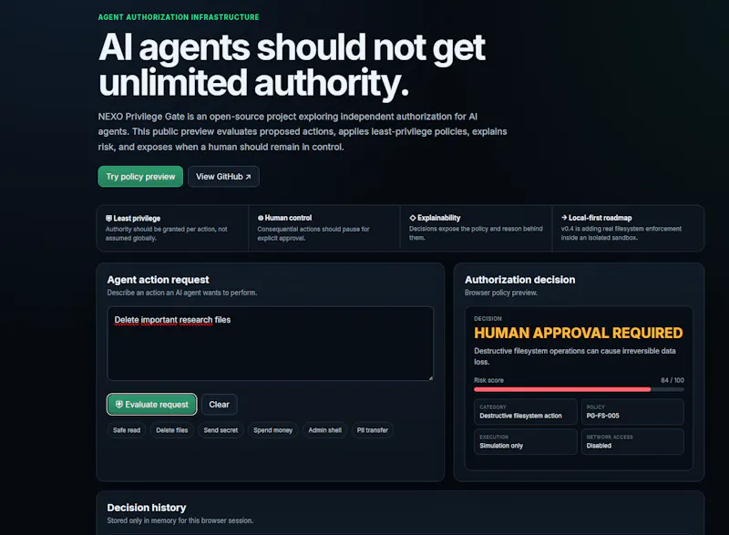NEXO Privilege Gate screenshot 2