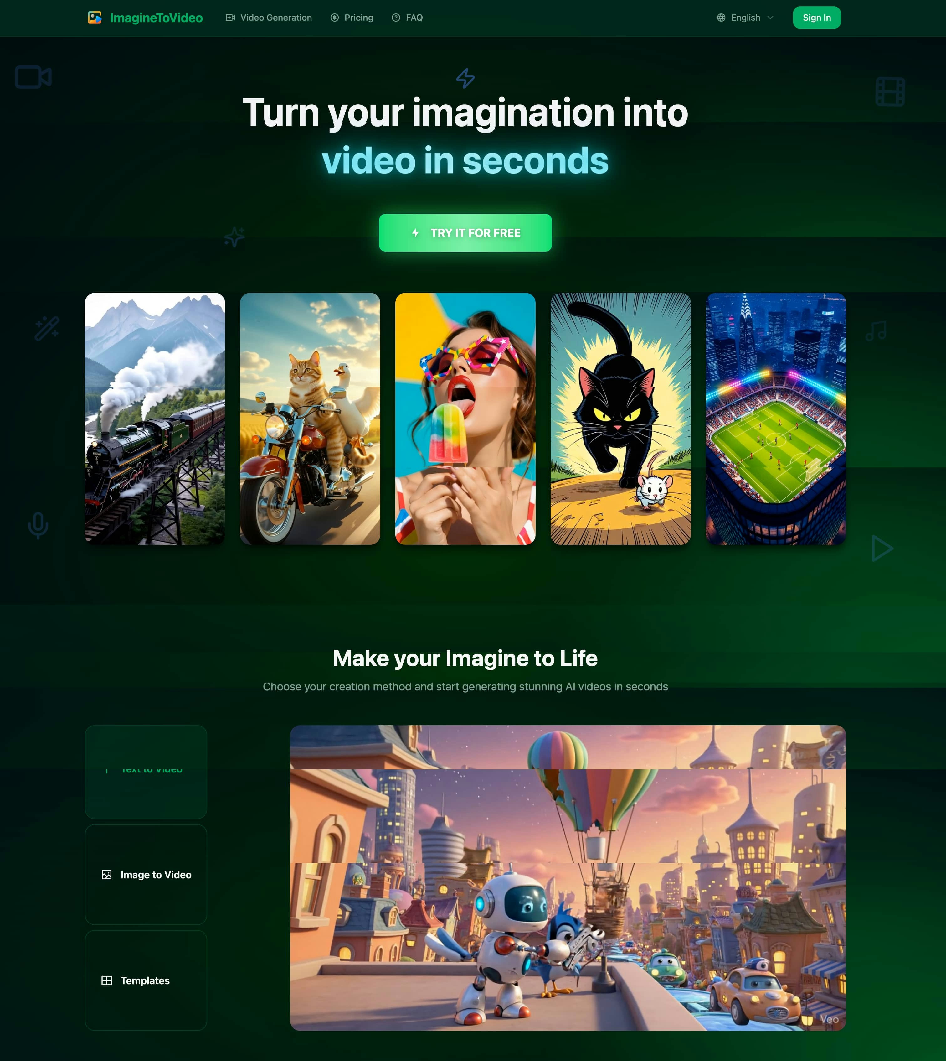 ImagineToVideo - Main screenshot showing features and interface