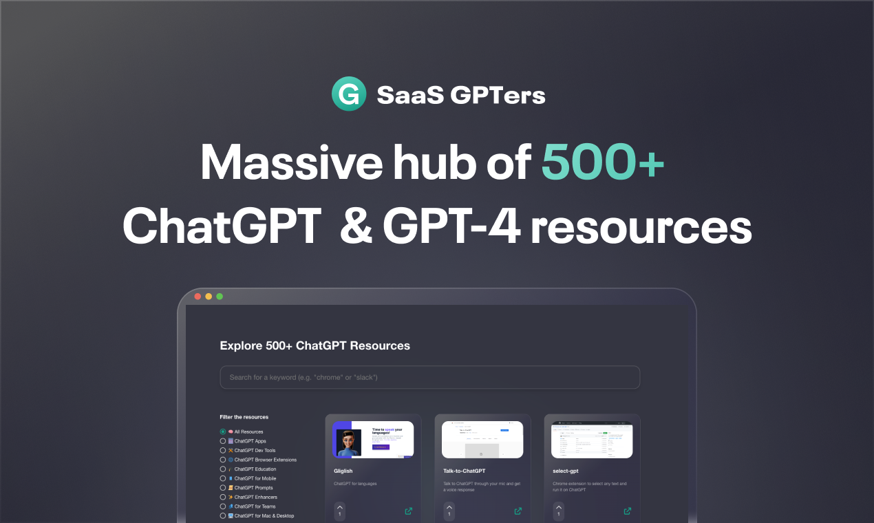 SaaS gpters - 500 risorse GPT-4 e CHATGPT per aiutarti a salire di livello media 1