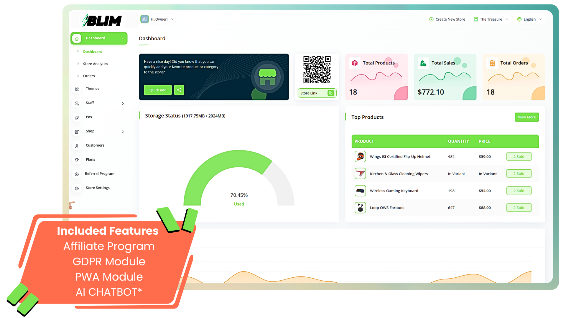 Blim | eCommerce Website Builder with AI - Main screenshot showing features and interface
