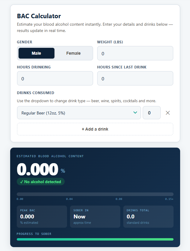 Free blood alcohol content calculator	 gallery image