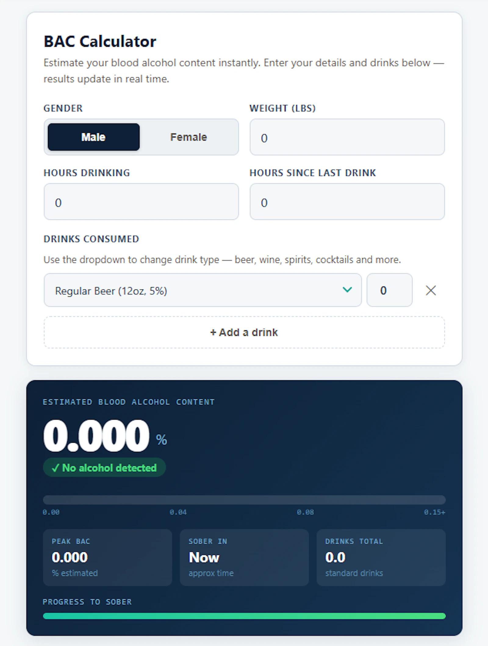 Free blood alcohol content calculator	 screenshot 2