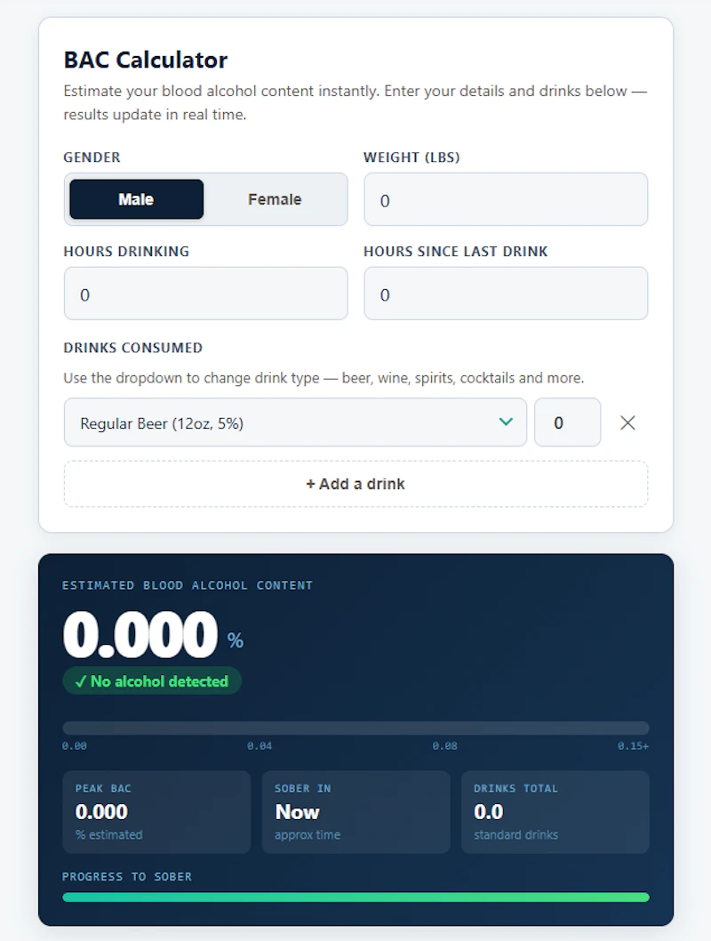 Free blood alcohol content calculator	 screenshot 2
