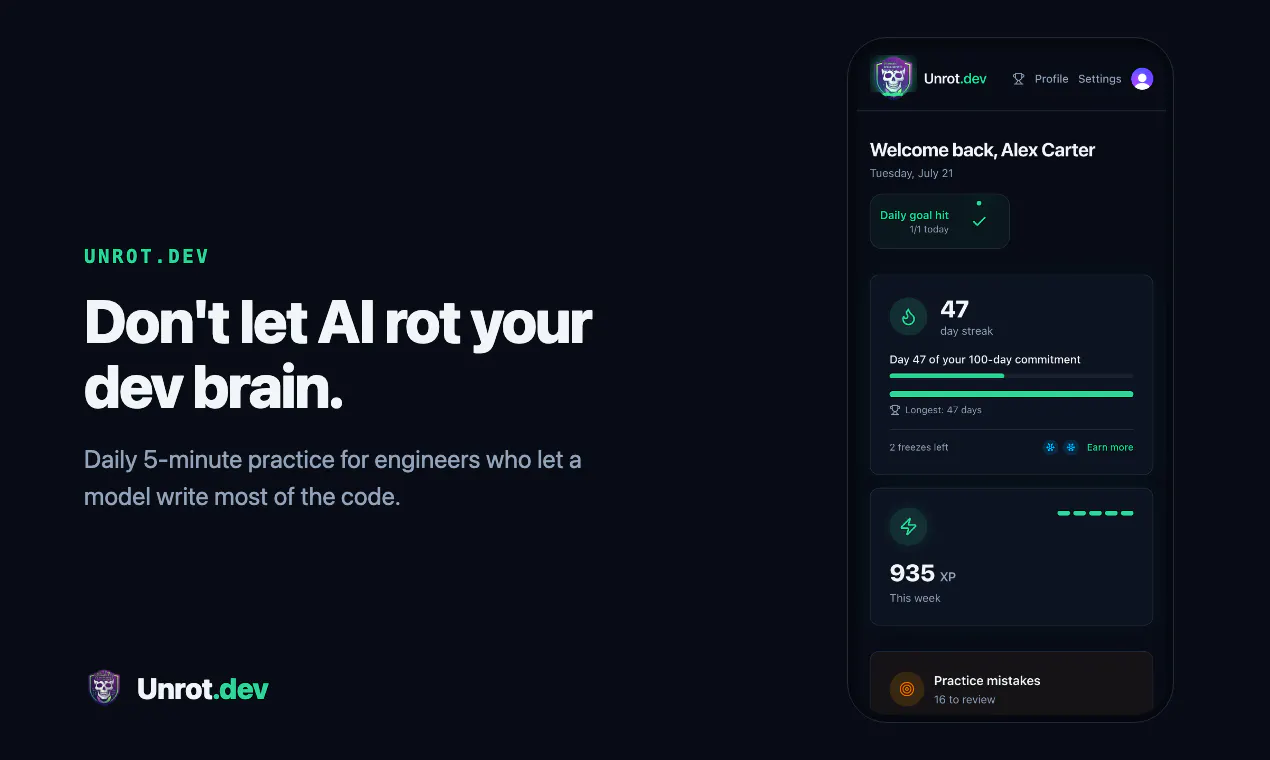 Unrot.dev - Duolingo for devs gallery image
