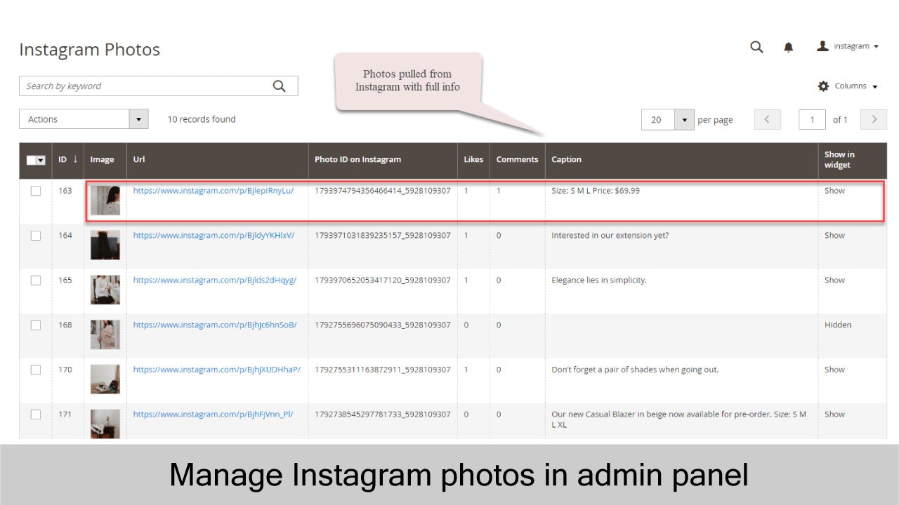 Magento Instagram Extension gallery image