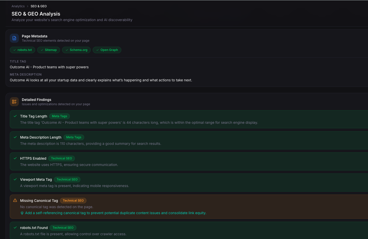 Outcome AI - Screenshot 4 showing product features and functionality