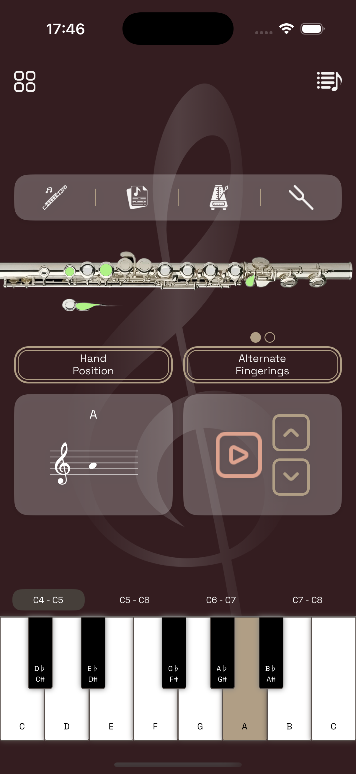 Média Flute Dignering - Tableau de doigté, flûte virtuelle, échelles, tuner et métronome 2
