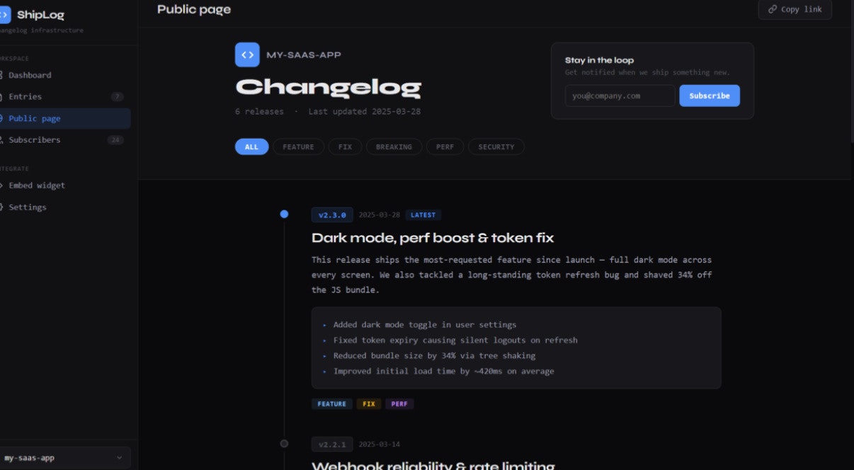 ShipLog — Changelog & Release Notes