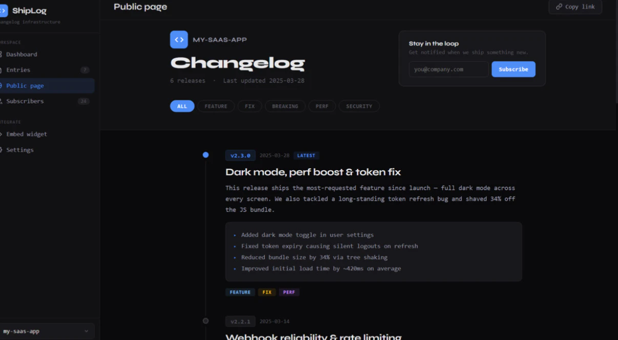 ShipLog — Changelog & Release Notes