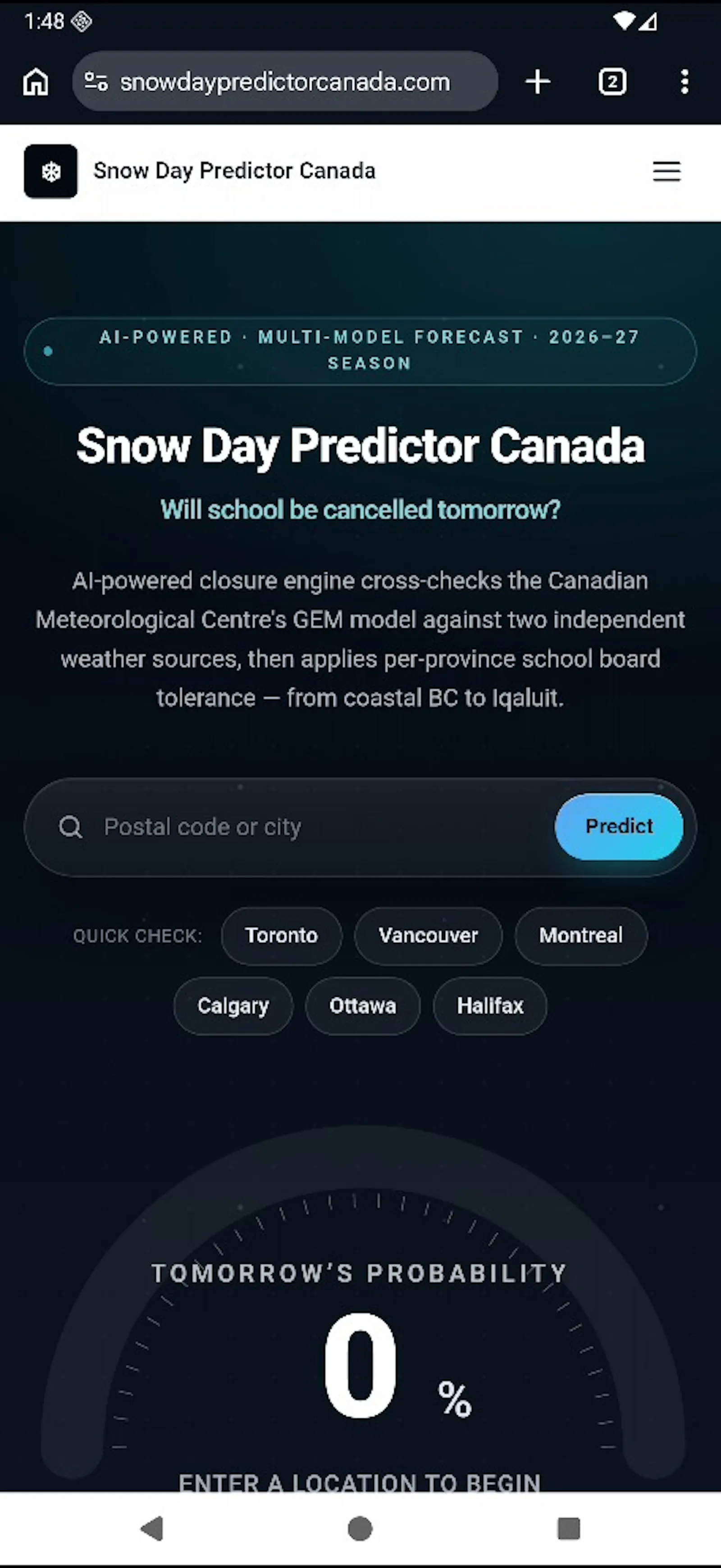 Snow Day Predictor Canada screenshot 1