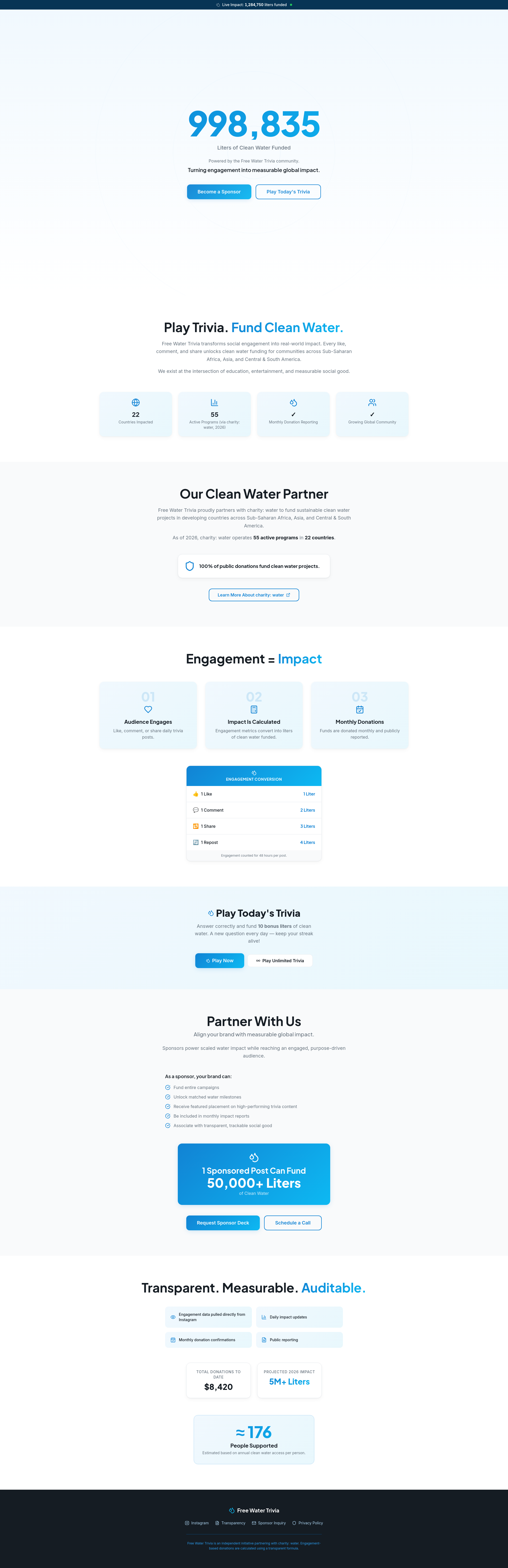 Trivia for Water - Main product screenshot demonstrating key features and user interface