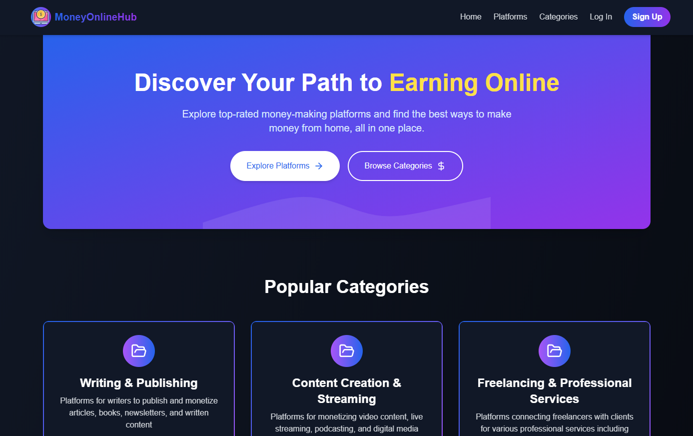 Money Online Hub - A directory of all platforms where you can make money online media 1