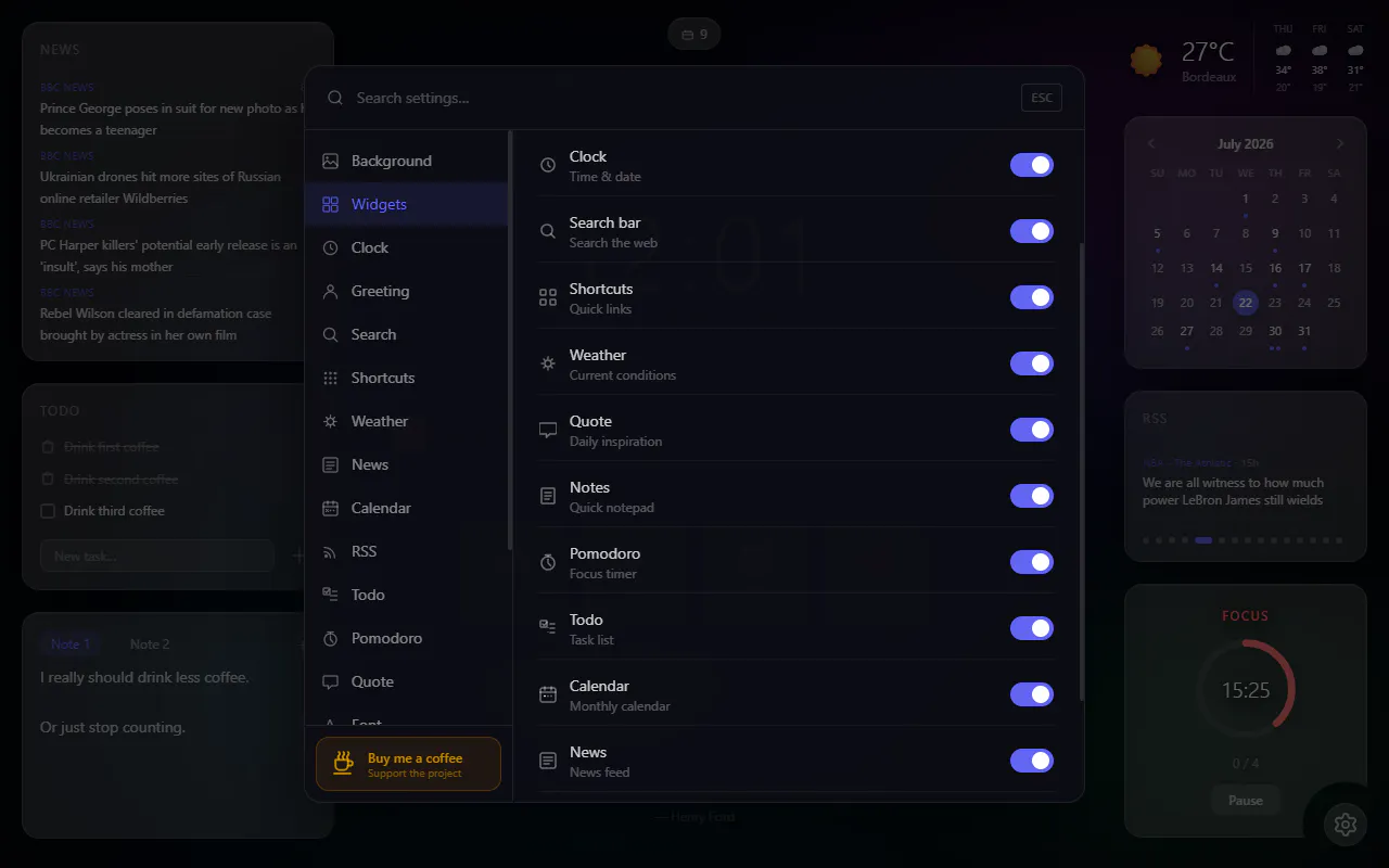 Tabrise — Your custom new tab screenshot