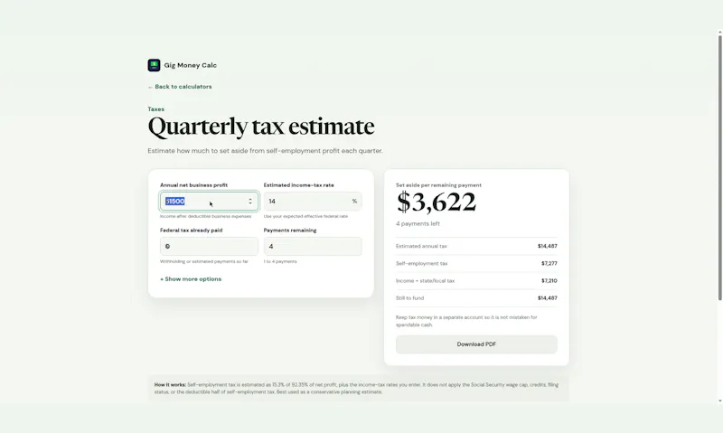 GigMoneyCalc screenshot 1