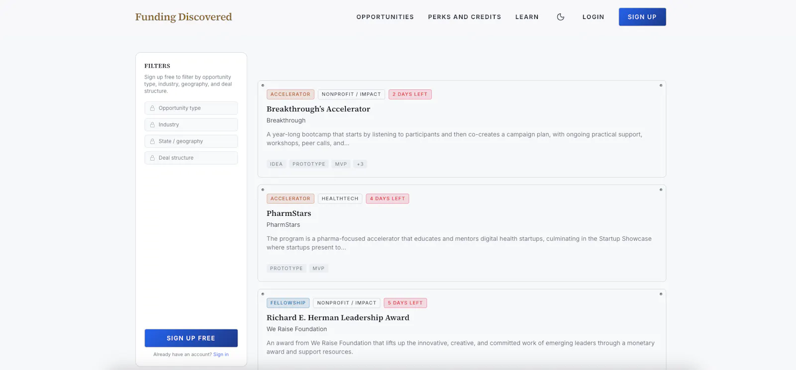 Funding Discovered screenshot 2