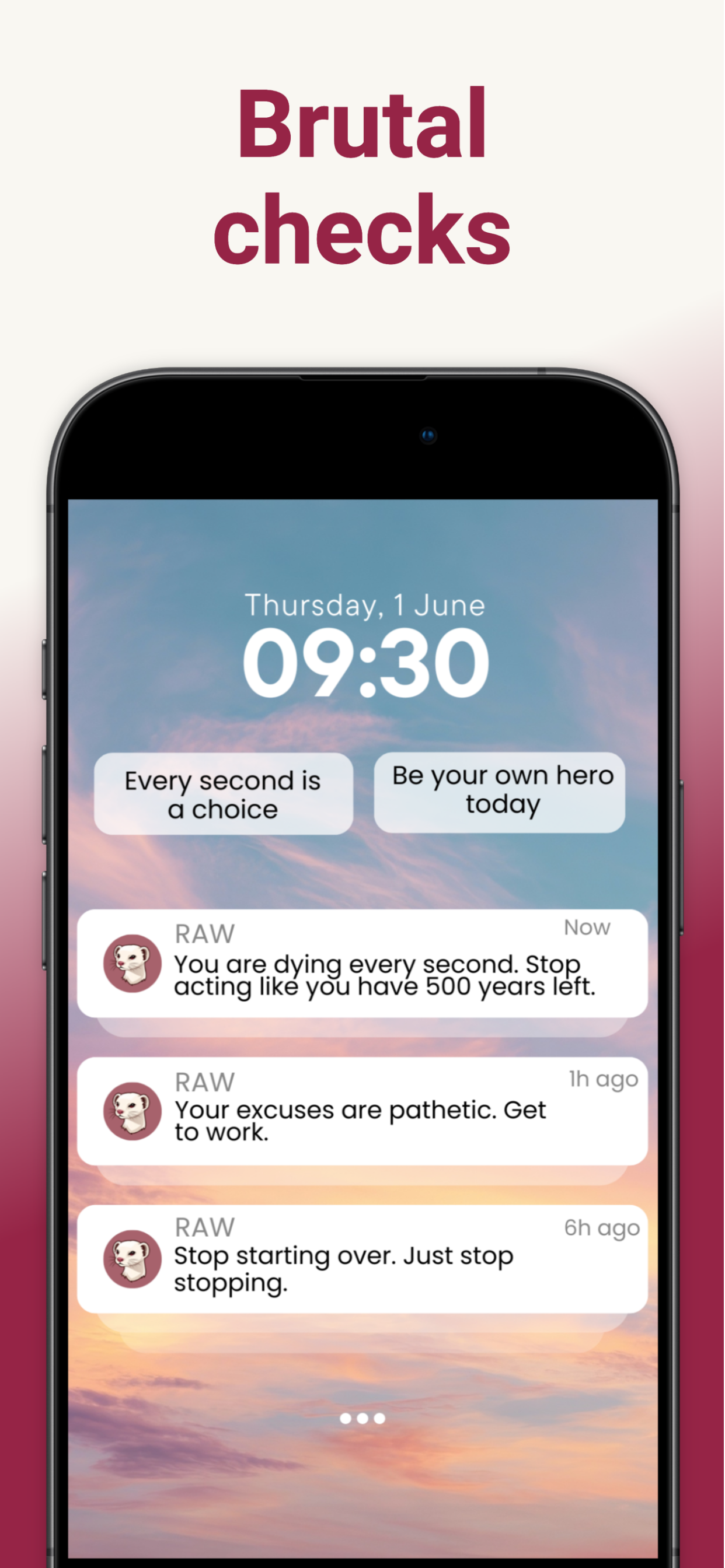RAW – Motivation for unfiltered reality. - Main product screenshot demonstrating key features and user interface