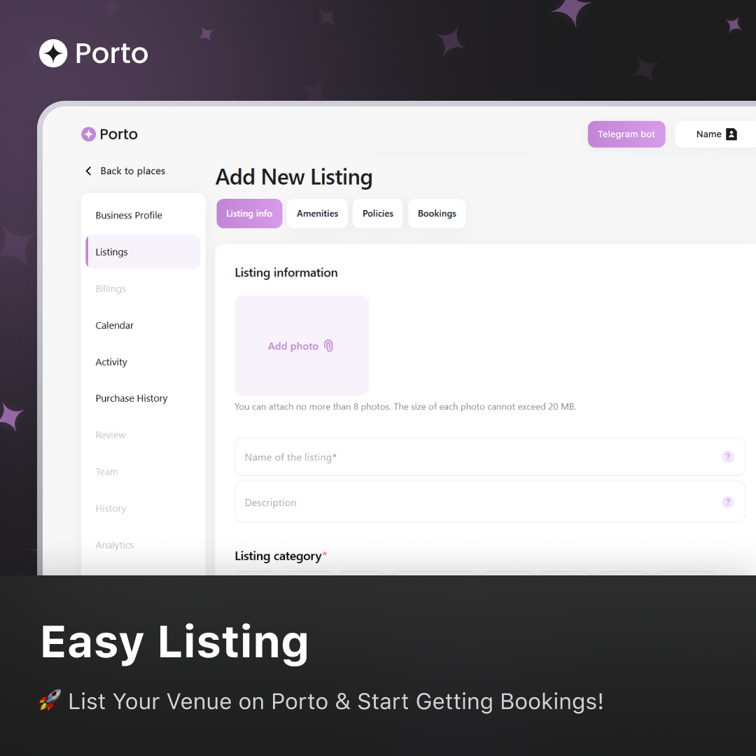 Media Porto.bot - Porto là một nền tảng thị trường đặt phòng không gian 5