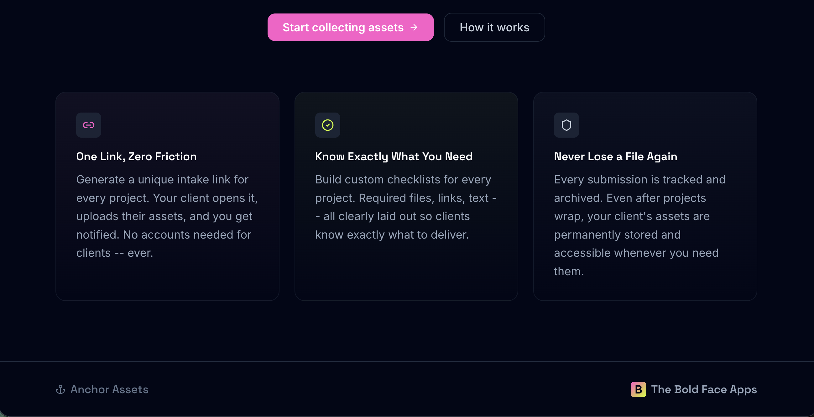 Anchor Assets - Screenshot 2 showing product features and functionality