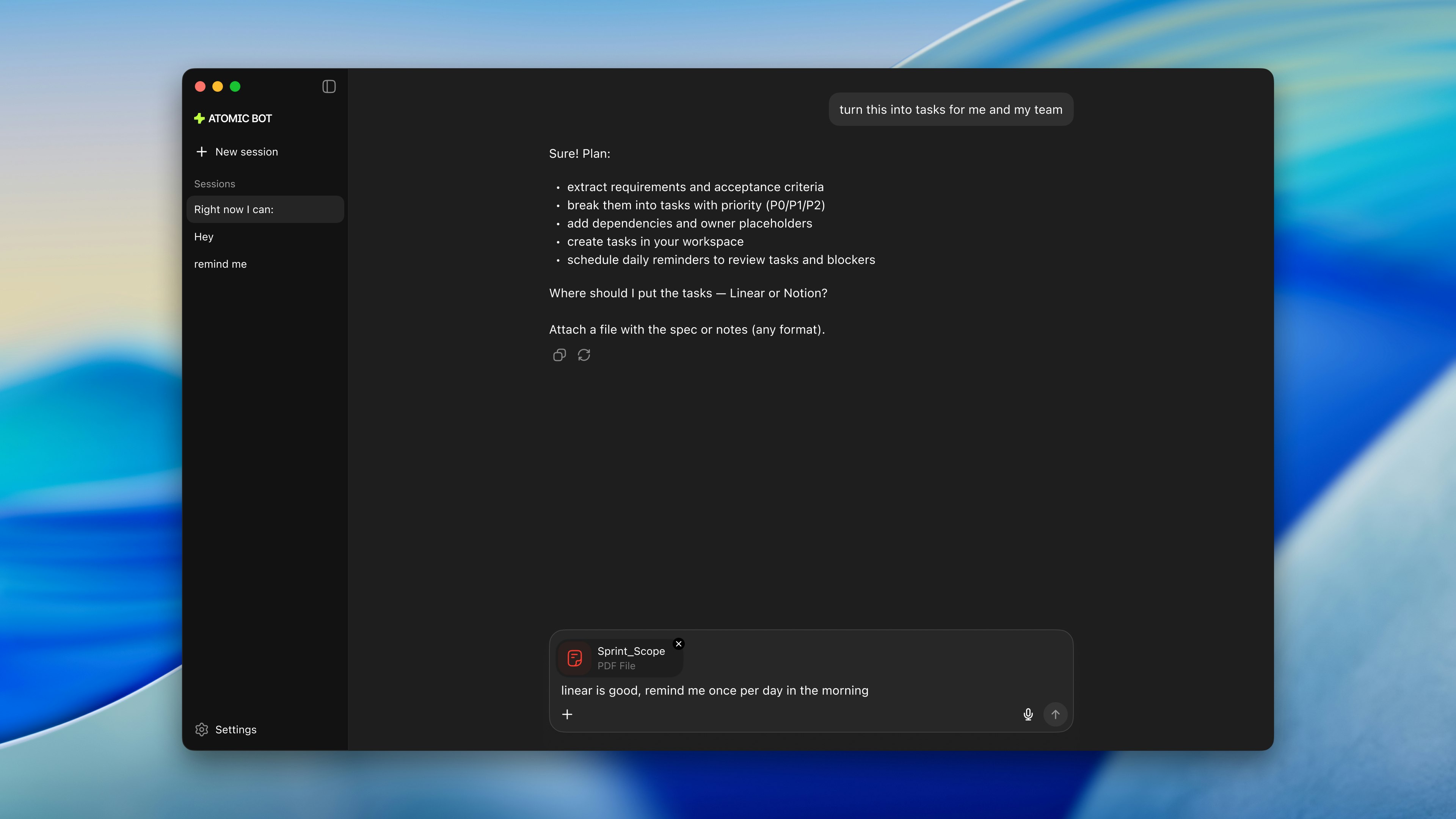 Atomic Bot - Screenshot 3 showing product features and functionality