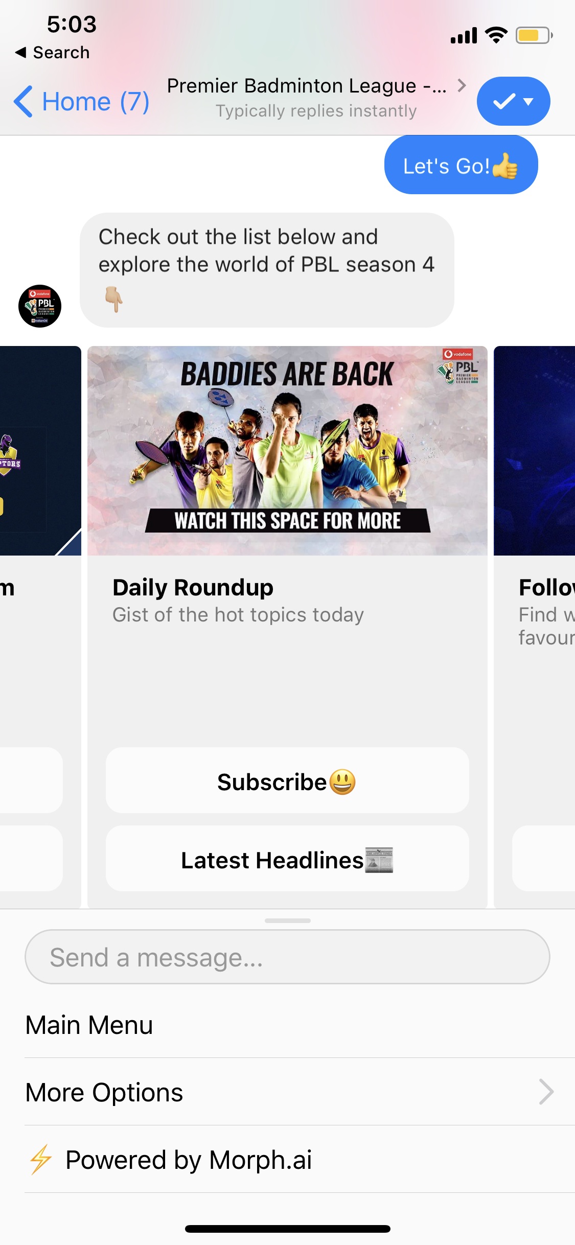 Premier Badminton League Official Chatbot gallery image