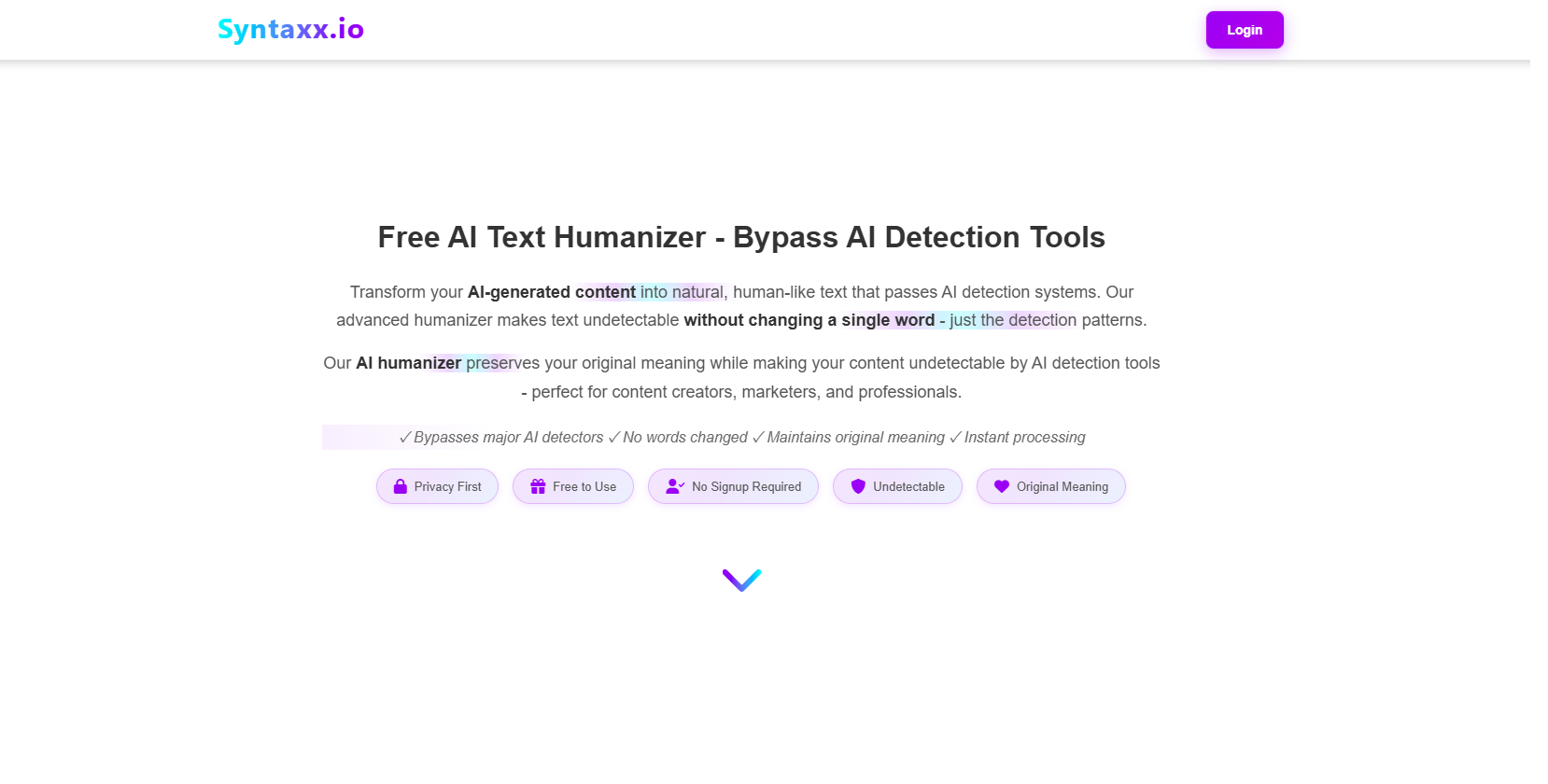 وسائط Syntaxx.io - Text Free AI Humanizer - تجاوز أدوات اكتشاف الذكاء الاصطناعي 1