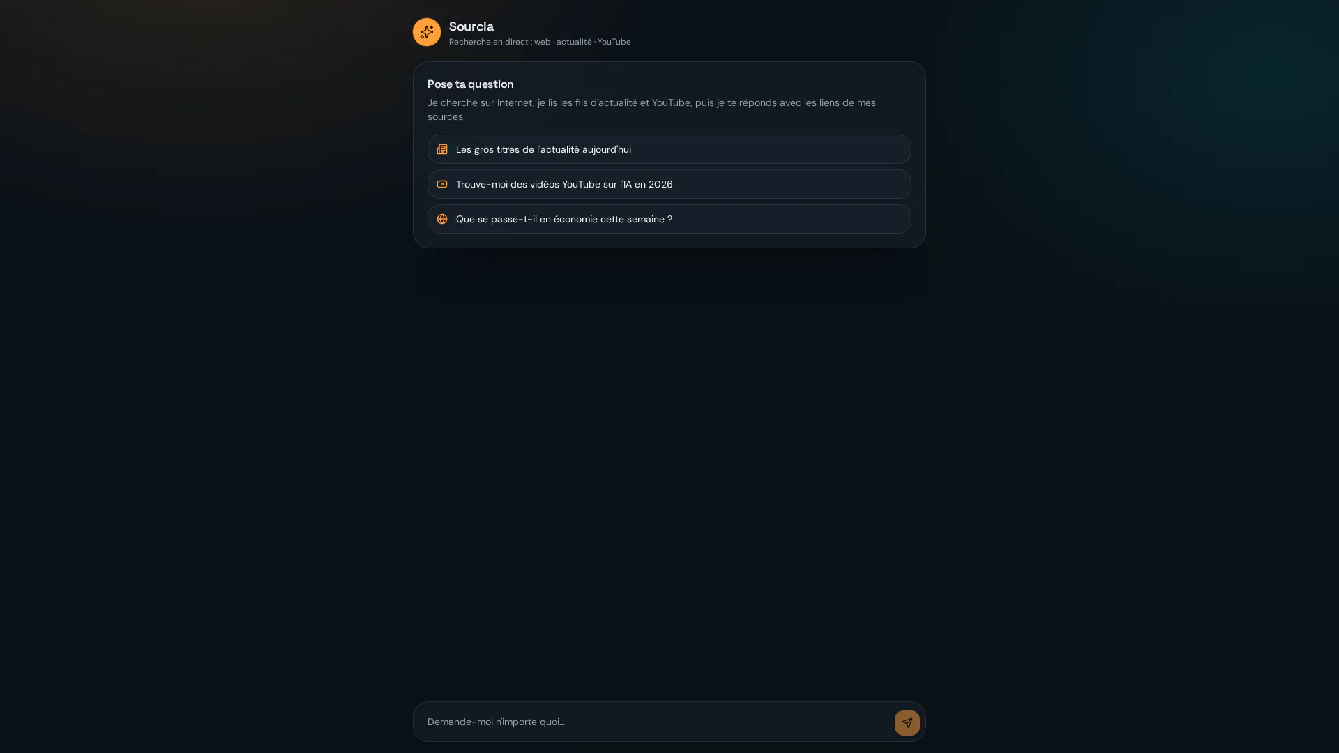 Sourcia — Chatbot de recherche screenshot