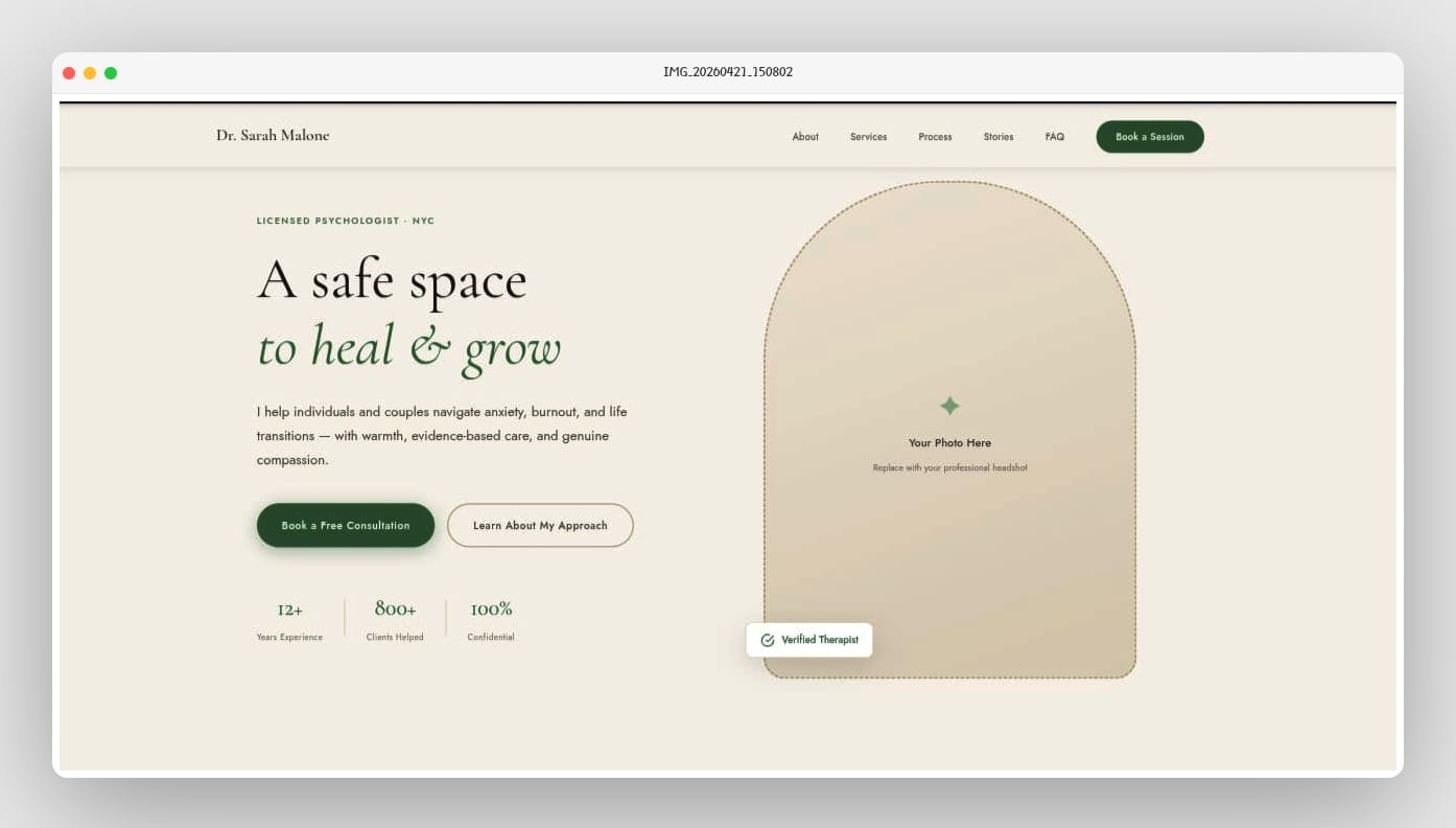 Therapist Portfolio Website Template gallery image