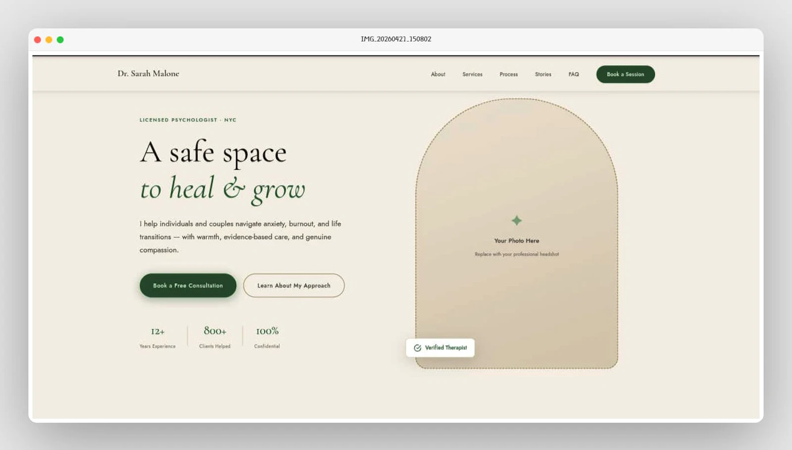 Therapist Portfolio Website Template screenshot 1