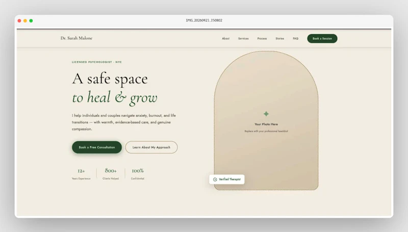Therapist Portfolio Website Template screenshot 1