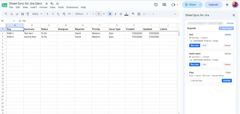 Sheet Sync for Jira screenshot 1