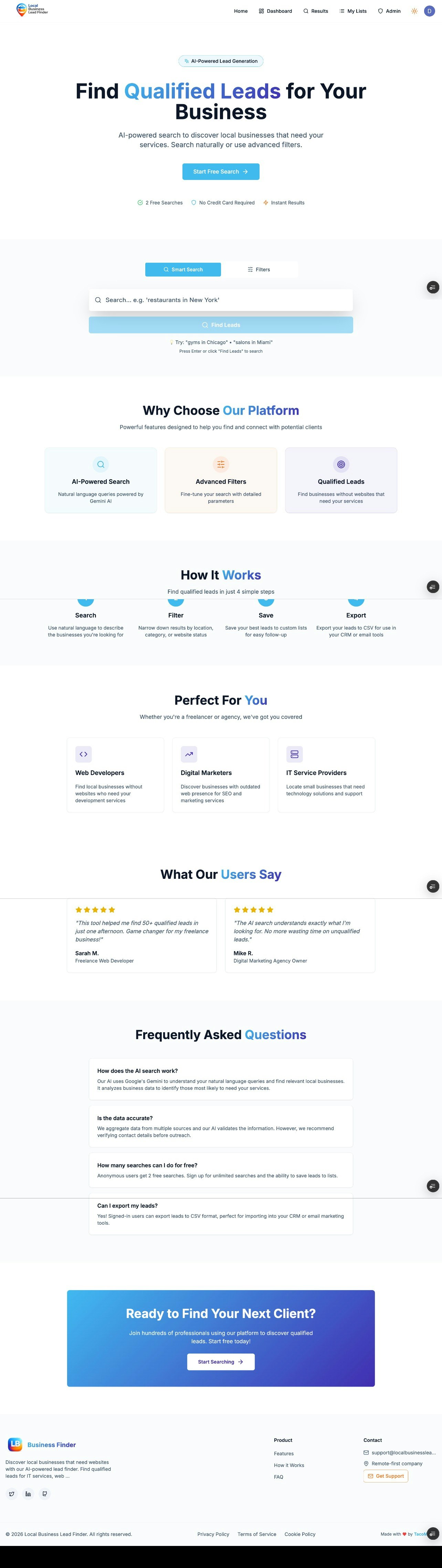 Local Business Lead Finder - Main product screenshot demonstrating key features and user interface